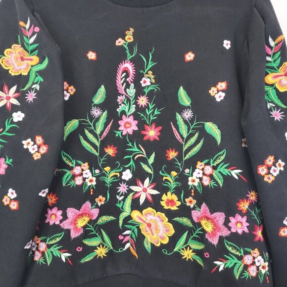 Zara Embroidered Floral Sweatshirt Women S Puff Sleeve Granny Preppy Heritage - Picture 6 of 13